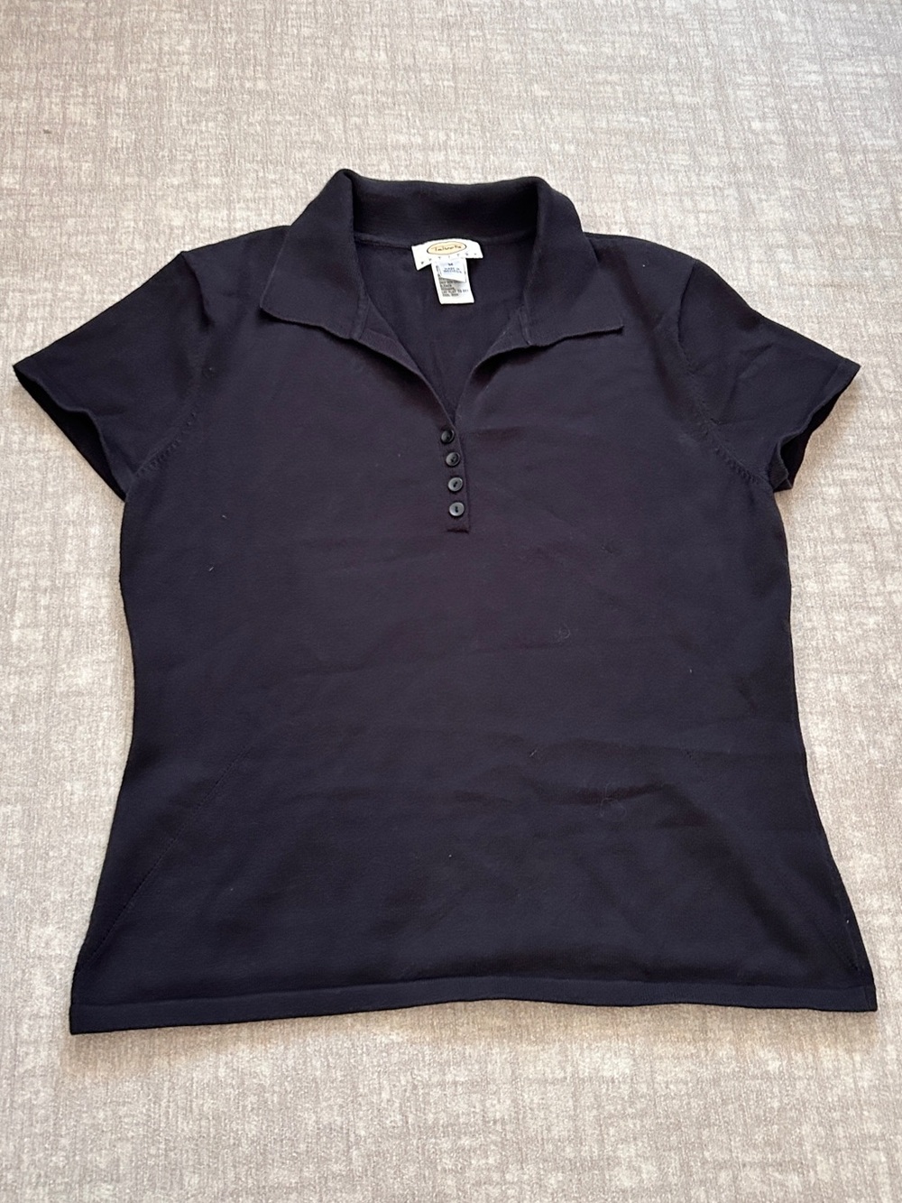 Talbots Petite Polo Shirt Women’s Black Short Sleeve Cotton Nylon 1/4 Button